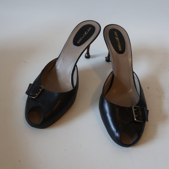 SERGIO ROSSI SLIP-ON PEEP TOE HEEL SANDAL 40 US/11 - Picture 1 of 9